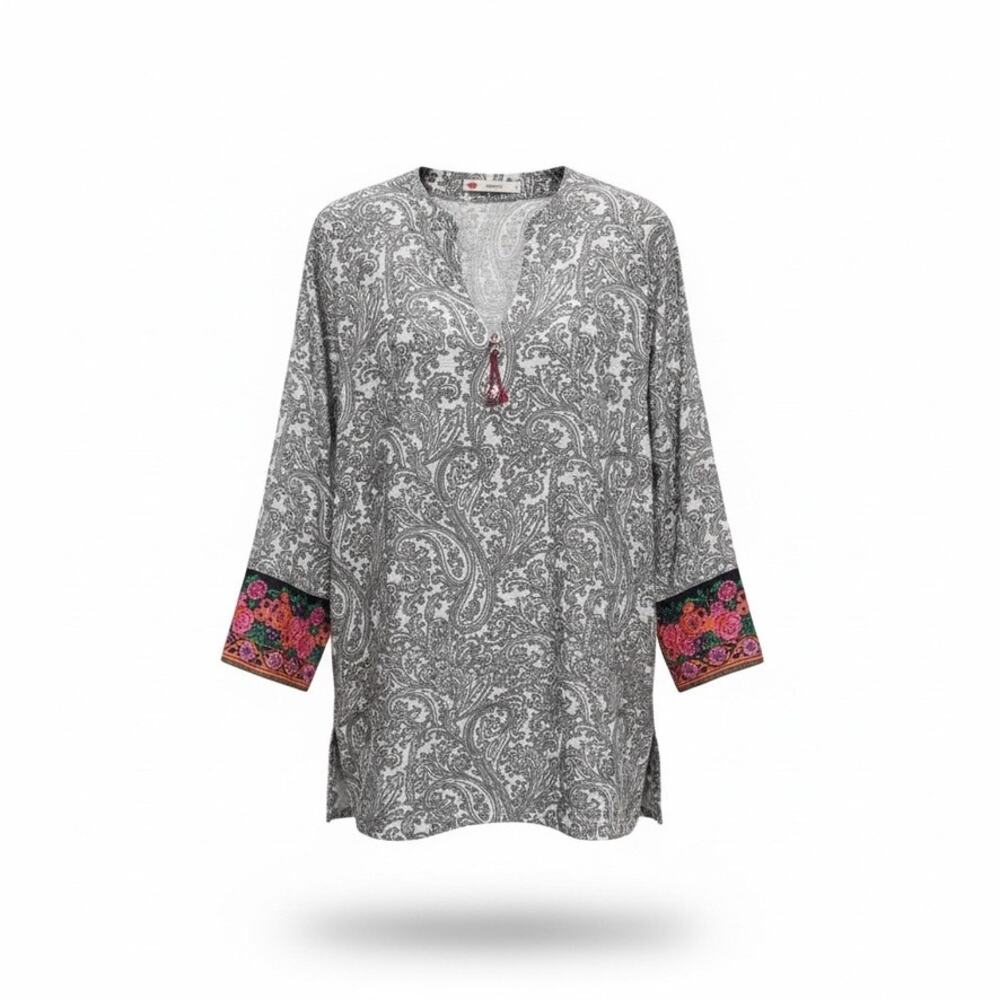 Khaadi 100% Cotton Paisley Tunic/Shirt — Medium Boho Statement
